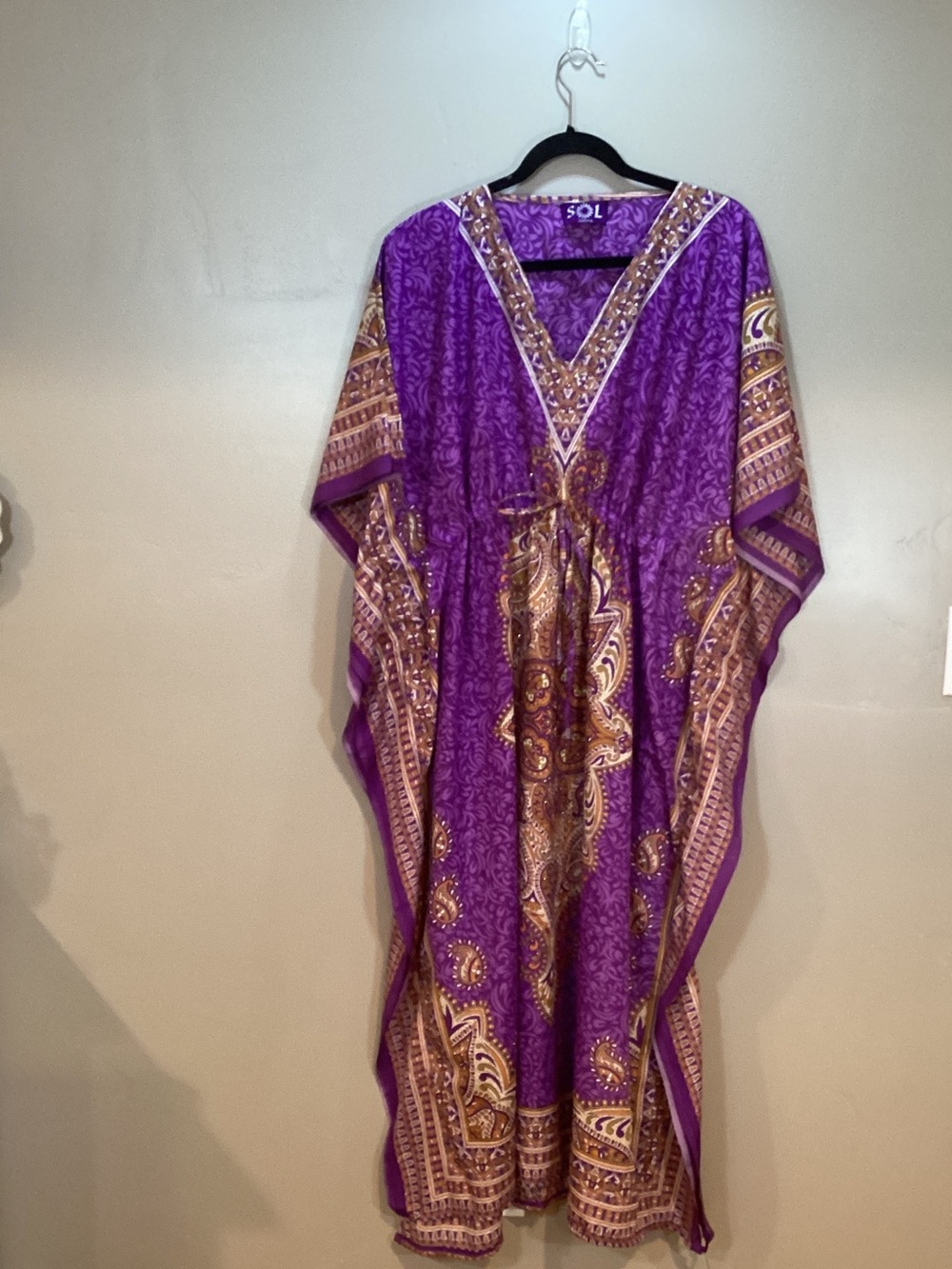 SO Purple Paisley Maxi Kaftan with Gold Trim